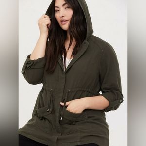 Torrid, Dark olive military hooded jacket, drawstring, button clasps& zipper, 00
